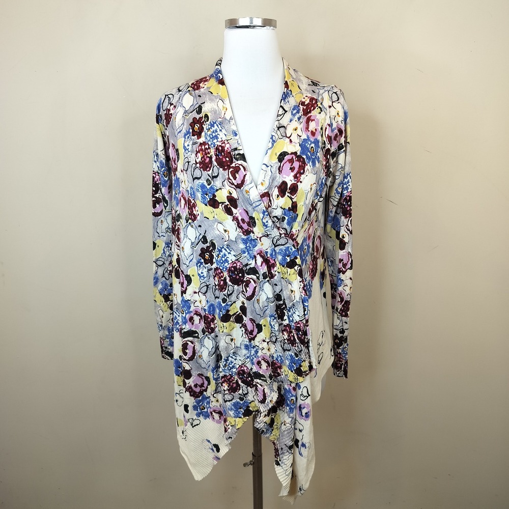 Anthropologie Guinevere Floral  Draped Cardigan Medium Botanical Colorful
